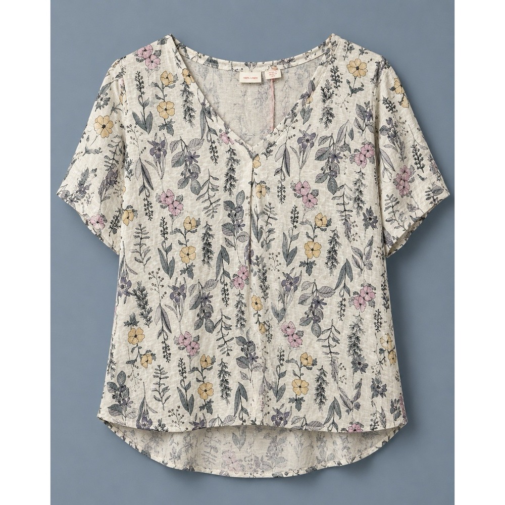 Rachel Ashwell 3X 100% Linen Floral Tunic Top Botanical Cottagecore NWT